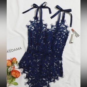 Navy Lace Teddy